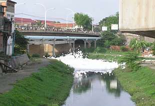 Foam polluting a stream